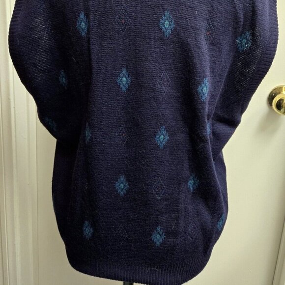 Maglificio Florence Acrylic Wool Blend Vest Diamond Pattern Size Large Dark Blue - Picture 4 of 4
